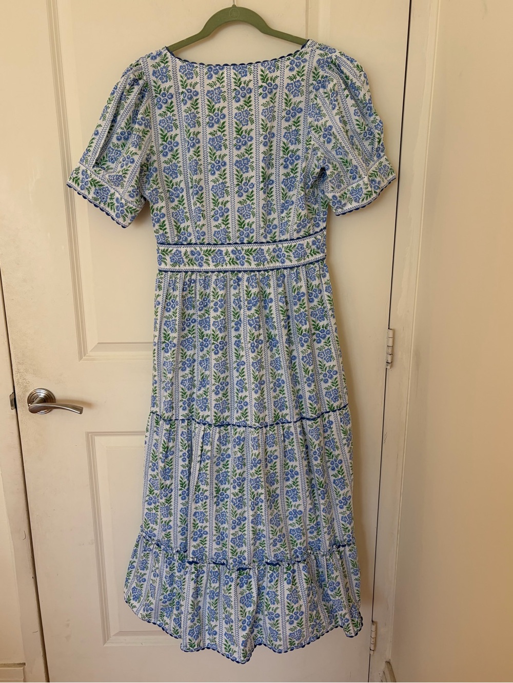 Pink City Prints Cotswolds Border Evelyn Dress Blue Floral Large - Picture 5 of 8